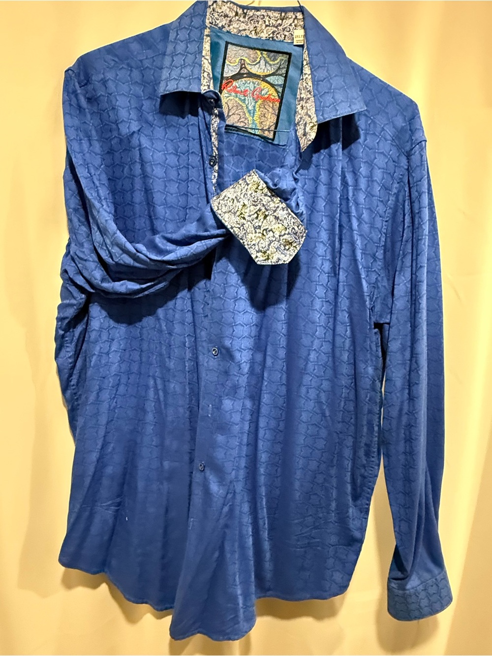 Robert Graham Royal Blue Long-Sleeve Dress Shirt with Patterned Trim